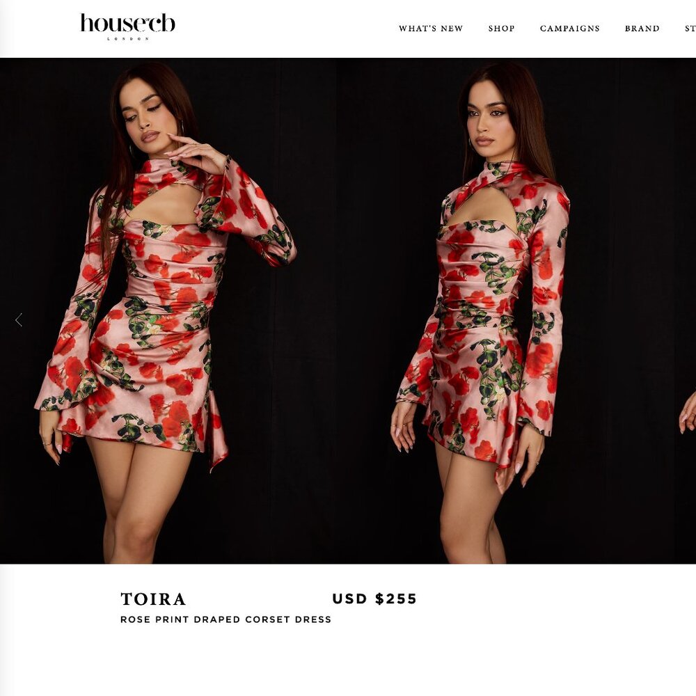 House of CB Toira Rose Print Draped Corset Dress Medium